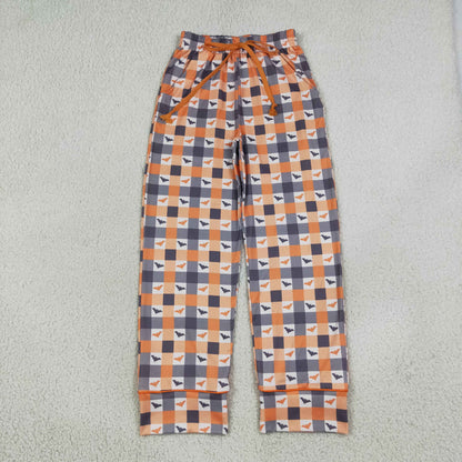 Family Sibling Bats Checked Women Girls Halloween Pajamas Sets Ruffle Dress Pant Blanked