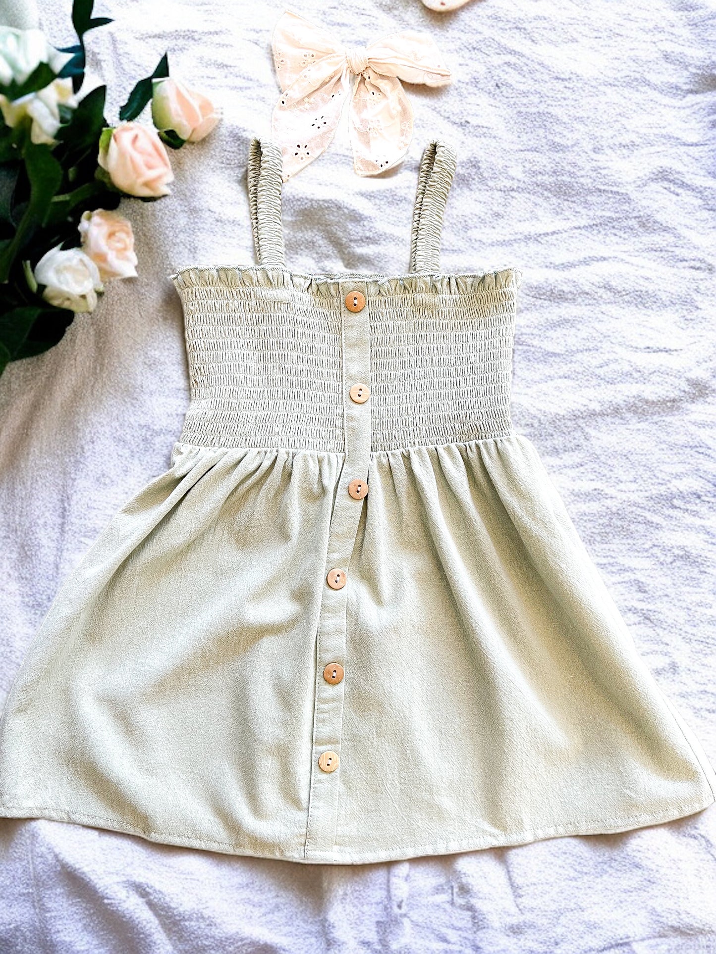 Dusty Green Smocked Dress - Cajun Cuties & Co