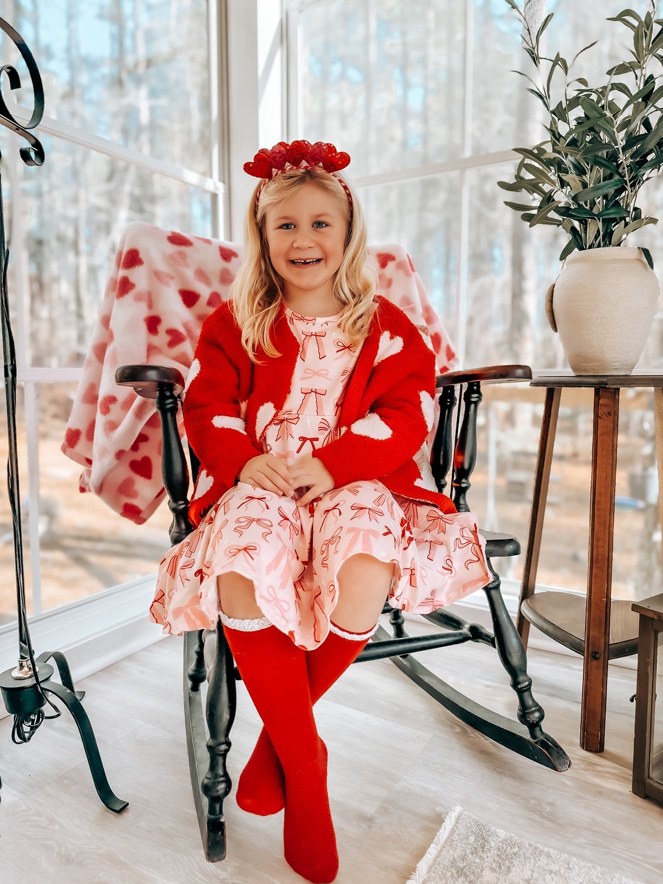 Toddler Girls Valentine Bow Print Long Sleeves Dress