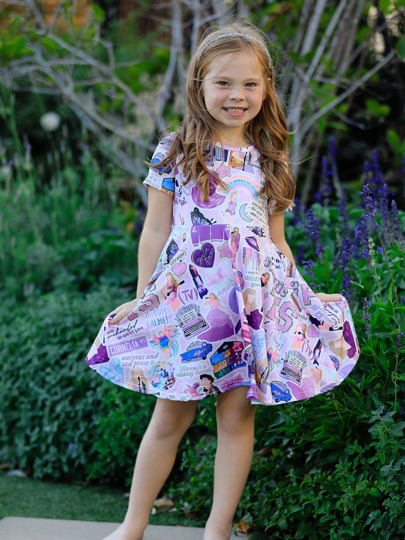 Ts lavender Twirly  Print Girls Milk Silk Dress