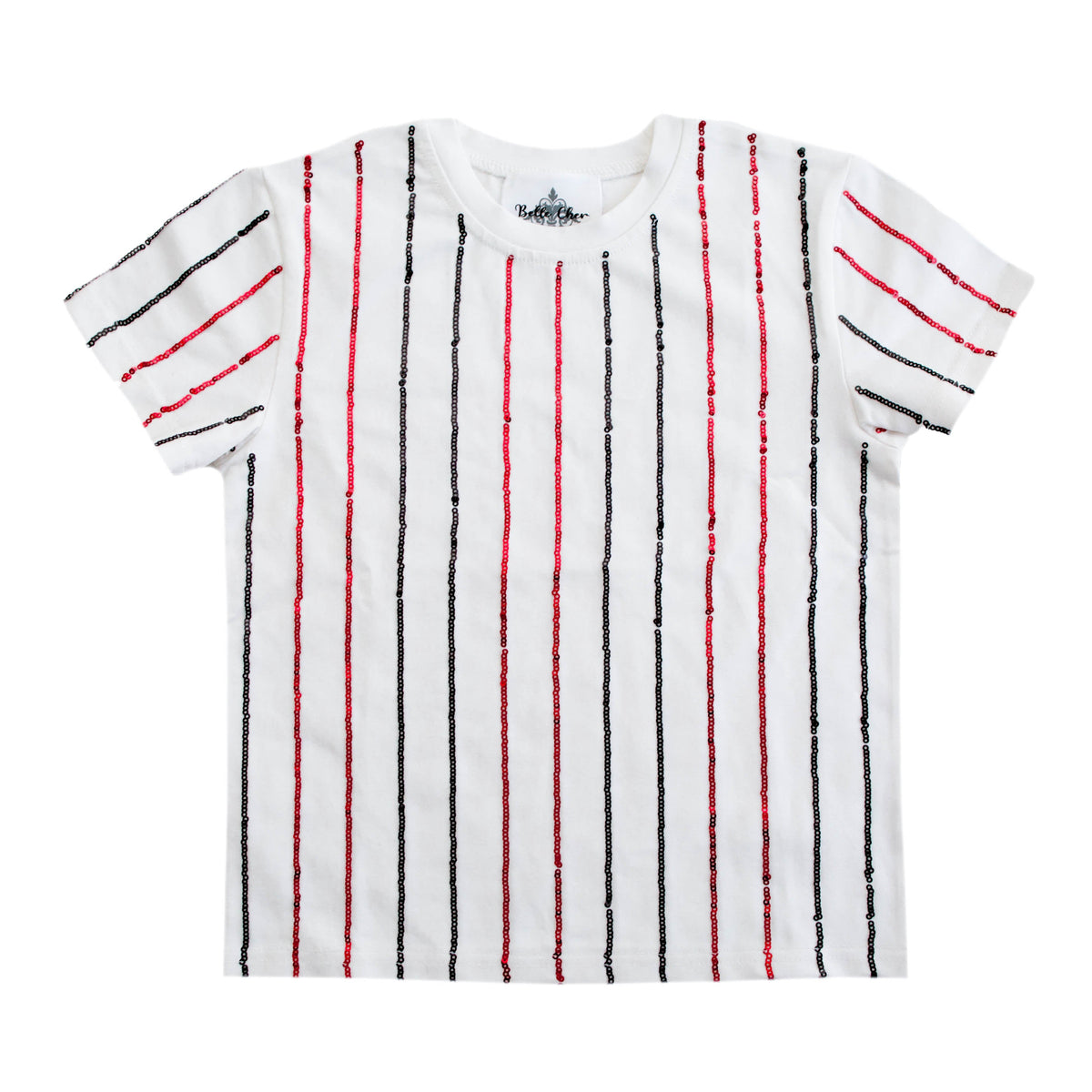 Black and Red Sequin Striped Kid Shirt