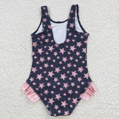 baby girls pink star swimsuits S0048