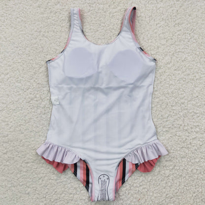 baby girls pink stripe swimsuits S0049