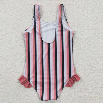 baby girls pink stripe swimsuits S0049