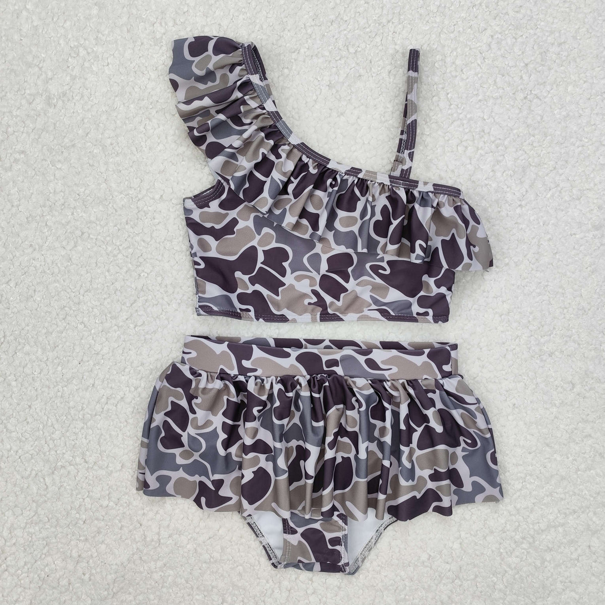 Sibling Baby Girls Strap Western Camo Print Ruffle Swimsuits
