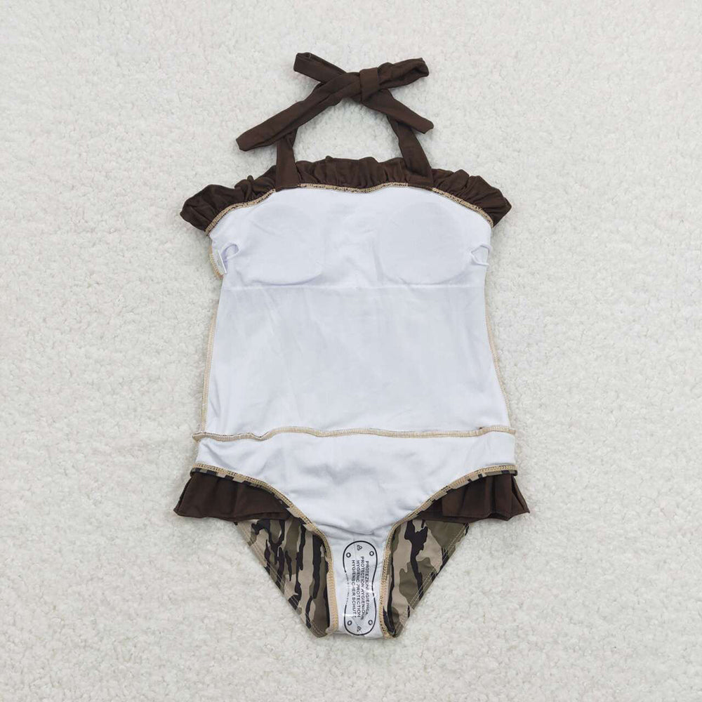 Sibling Baby Girls Strap Western Camo Print Ruffle Swimsuits