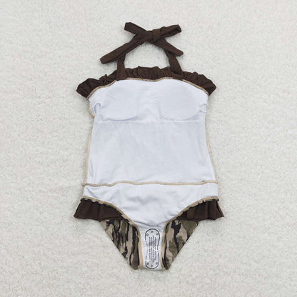 Sibling Baby Girls Strap Western Camo Print Ruffle Swimsuits