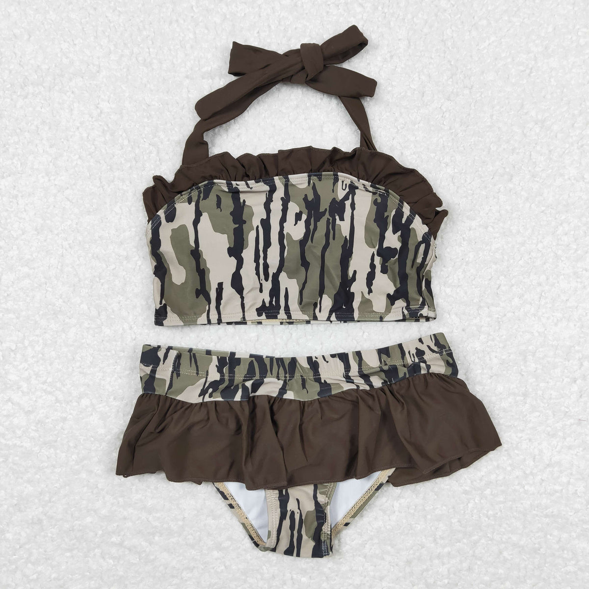 Sibling Baby Girls Strap Western Camo Print Ruffle Swimsuits