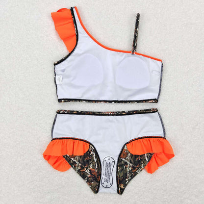 Sibling Baby Girls Strap Western Camo Print Ruffle Swimsuits