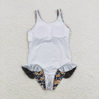Sibling Baby Girls Strap Western Camo Print Ruffle Swimsuits