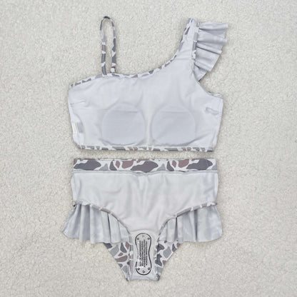 Sibling Baby Girls Strap Western Camo Print Ruffle Swimsuits