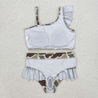 Sibling Baby Girls Strap Western Camo Print Ruffle Swimsuits