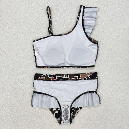 Sibling Baby Girls Strap Western Camo Print Ruffle Swimsuits