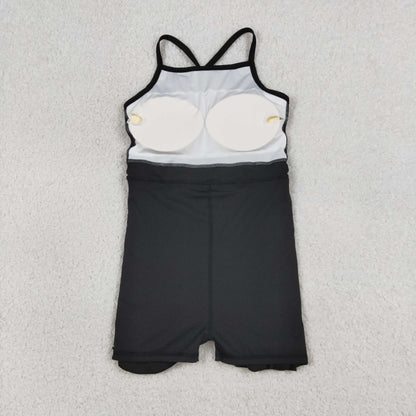 S0552 Baby Girls Black Strap Yoga Active Short Ruffle Knee Length Dress