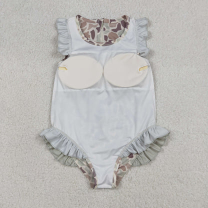 S0595 Baby Girls Sleeveless Southern Khak Camo Ruffle Swimsuits