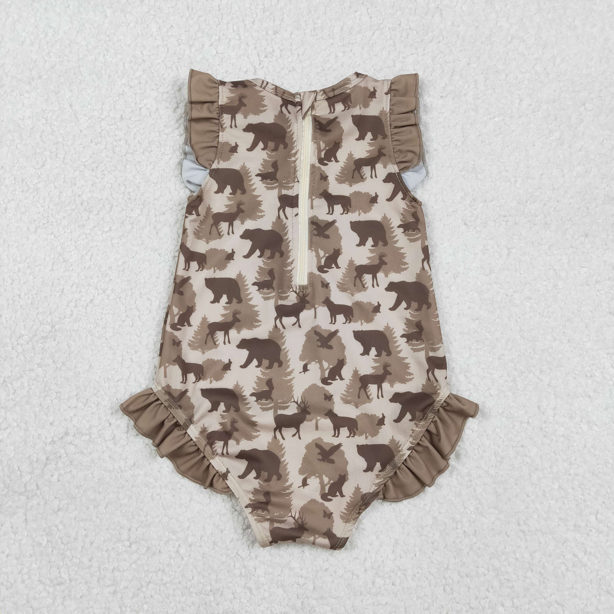 S0599 Baby Girls Sleeveless Southern Hunting Bears Deer Camo Ruffle Swimsuits