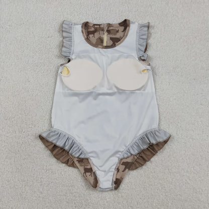 S0599 Baby Girls Sleeveless Southern Hunting Bears Deer Camo Ruffle Swimsuits