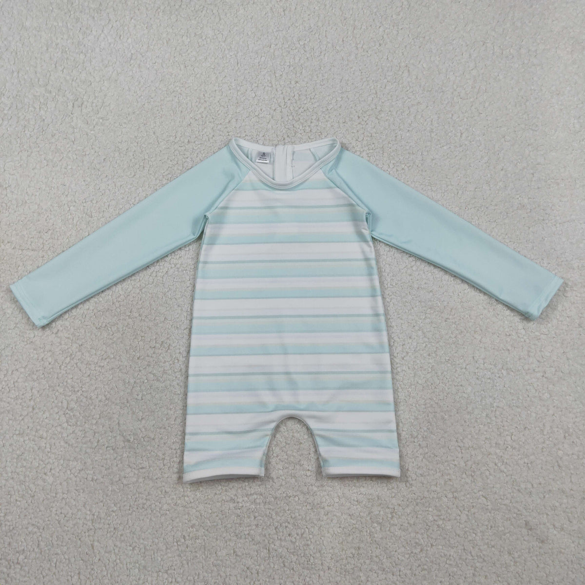 Sibling Baby Boys Light Blue Stripe Long Sleeve Top Short Back Zip Swimsuits