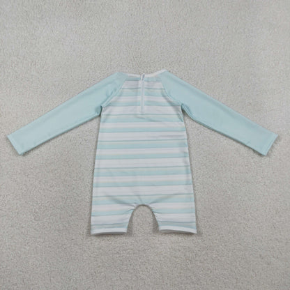 Sibling Baby Boys Light Blue Stripe Long Sleeve Top Short Back Zip Swimsuits