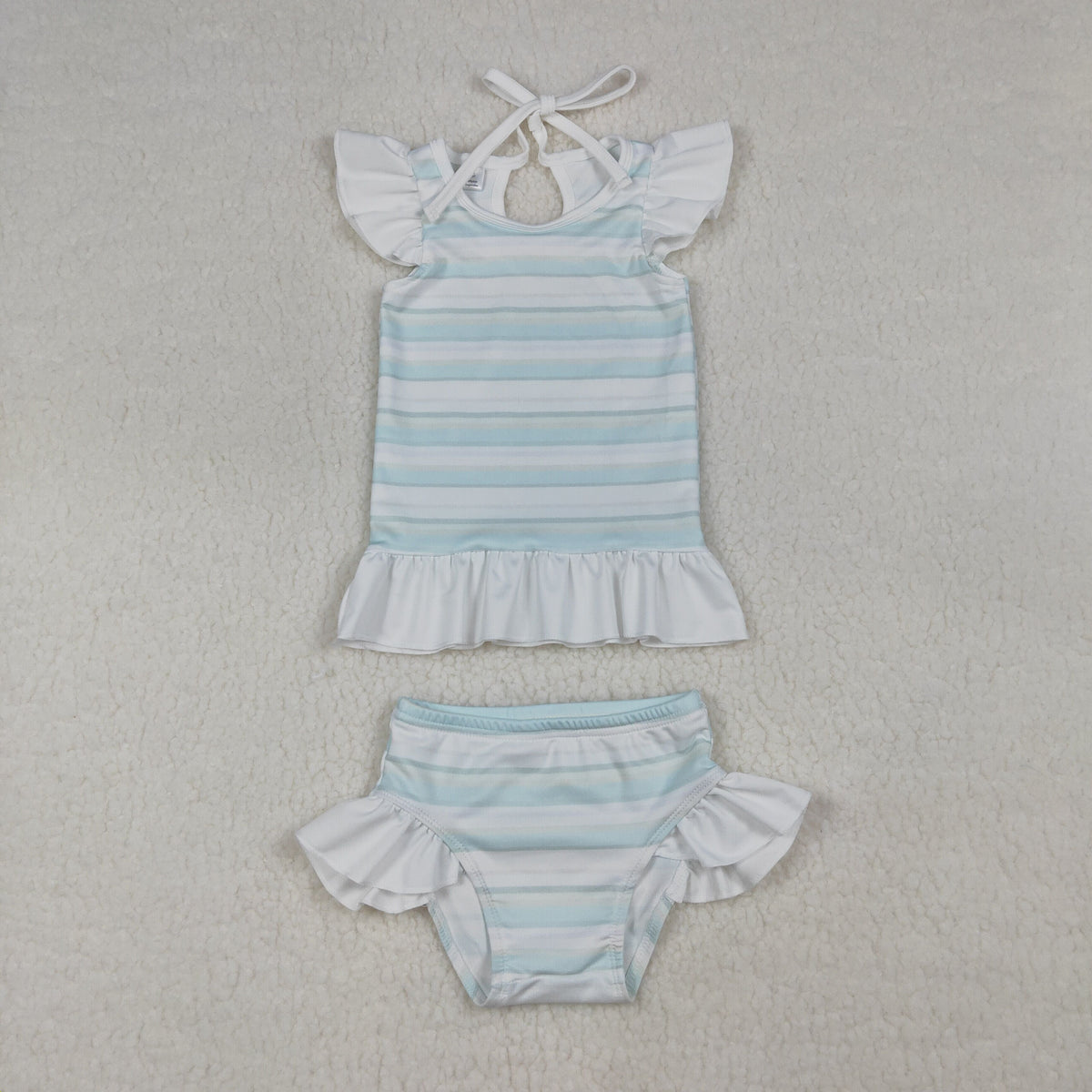 Sibling Baby Boys Light Blue Stripe Long Sleeve Top Short Back Zip Swimsuits