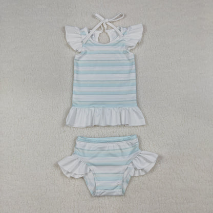 Sibling Baby Boys Light Blue Stripe Long Sleeve Top Short Back Zip Swimsuits