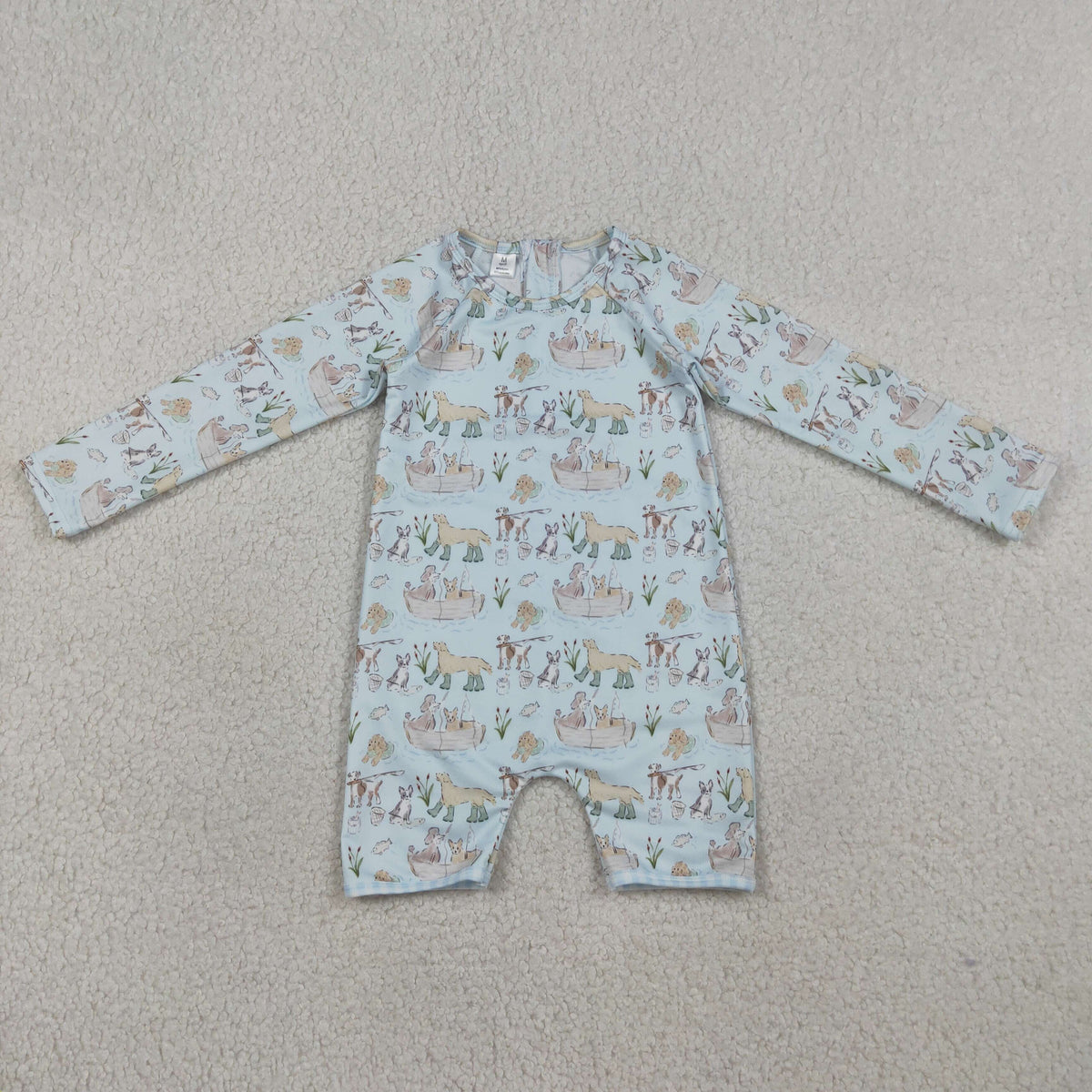 Sibling Baby Boys Long Sleeve Dogs Fishing Back Zip Romper Swimsuits