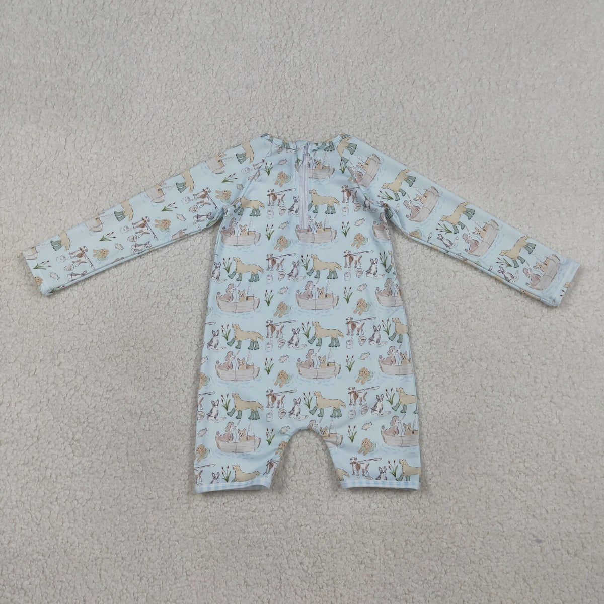 Sibling Baby Boys Long Sleeve Dogs Fishing Back Zip Romper Swimsuits