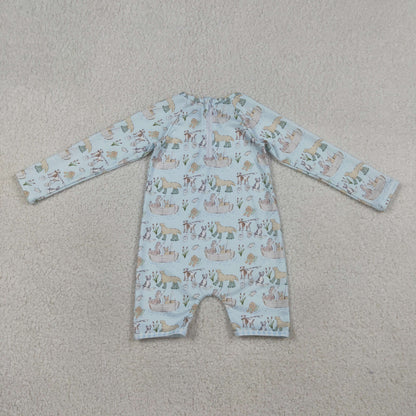 Sibling Baby Boys Long Sleeve Dogs Fishing Back Zip Romper Swimsuits