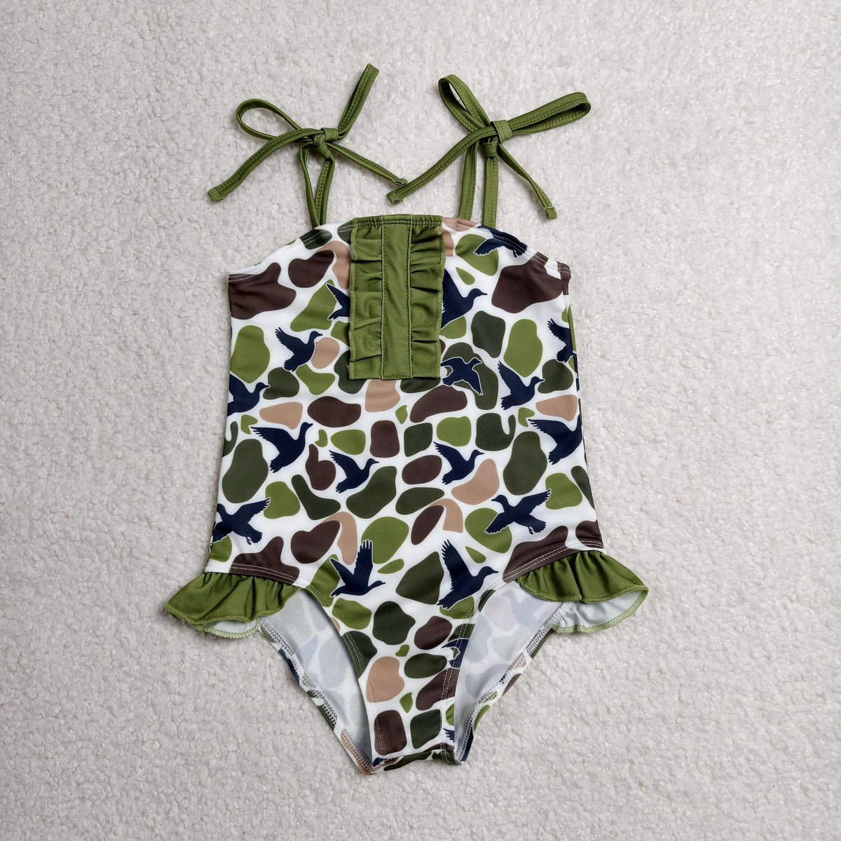 Sibling Baby Kids Green Brown Ducks Camo Hunting Romper Swimsuits