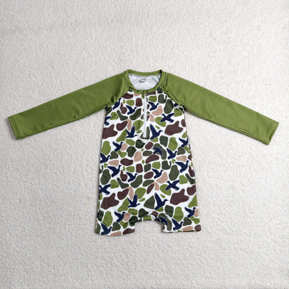 Sibling Baby Kids Green Brown Ducks Camo Hunting Romper Swimsuits
