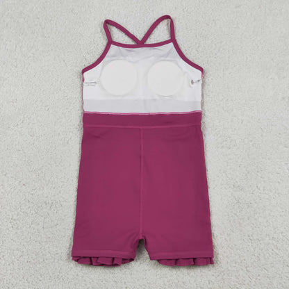 S0778 Baby Girls Maroon Strap Yoga Active Short Ruffle Knee Length Dress