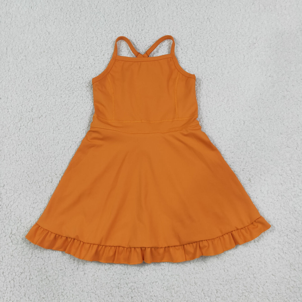 S0780 Baby Girls Orange Strap Yoga Active Short Ruffle Knee Length Dress