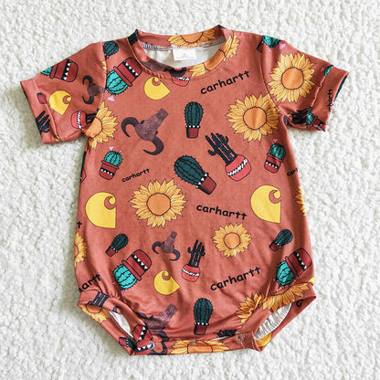Sibling Baby Boys Western Cows Short Sleeve Summer Rompers