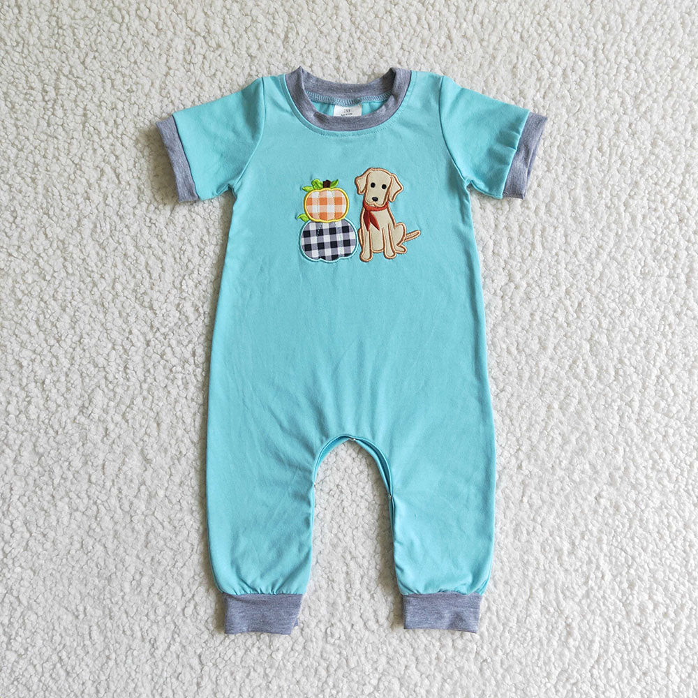 Sibling Baby Boys Dog Pumpkins Embroidery Rompers Outfits Sets