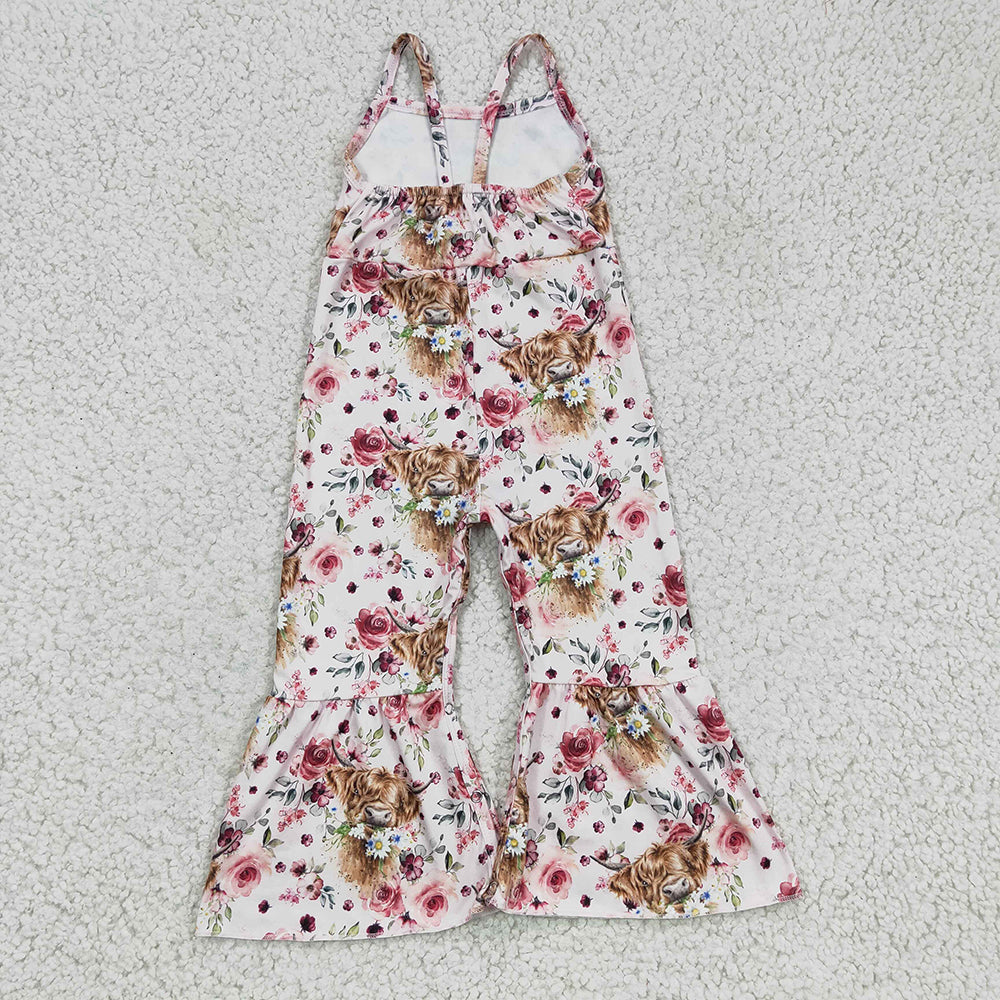Sibling Baby Girls Strap Western Bell Bottom Jumpsuits