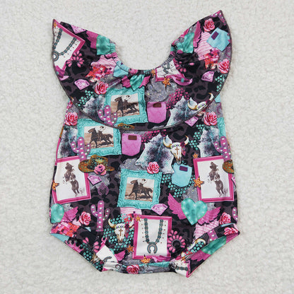 Sibling Baby Infant Girls Western Flutter Sleeve Rompers