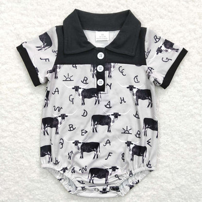 Sibling Baby Boys Western Buttons Short Sleeve Rompers