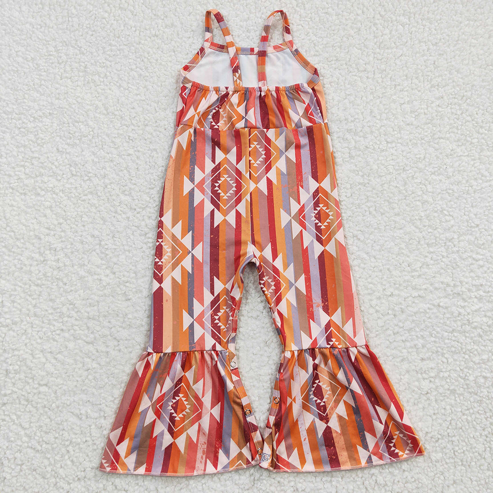 Sibling Baby Girls Strap Western Bell Bottom Jumpsuits