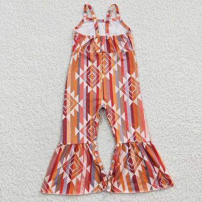 Sibling Baby Girls Strap Western Bell Bottom Jumpsuits