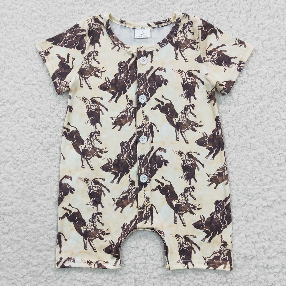 Sibling Baby Boys Western Buttons Summer Rompers