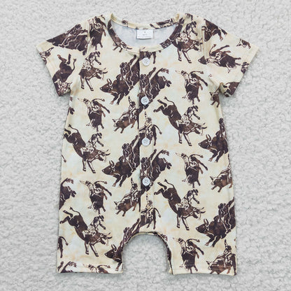 Sibling Baby Boys Western Buttons Summer Rompers