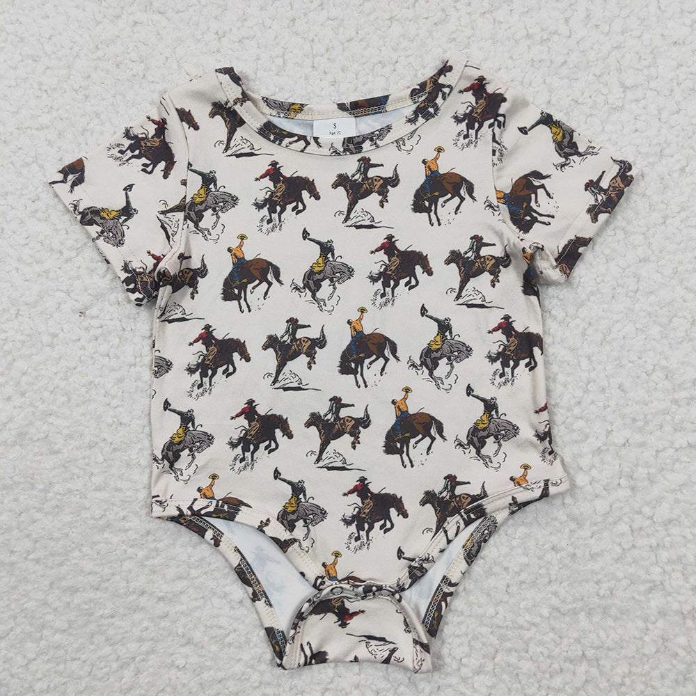 Sibling Baby Boys Western Cows Short Sleeve Summer Rompers