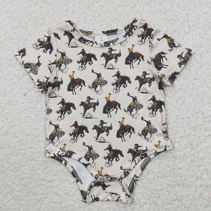 Sibling Baby Boys Western Cows Short Sleeve Summer Rompers
