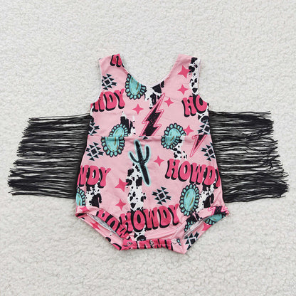 Sibling Baby Girls Western Tassel Rompers