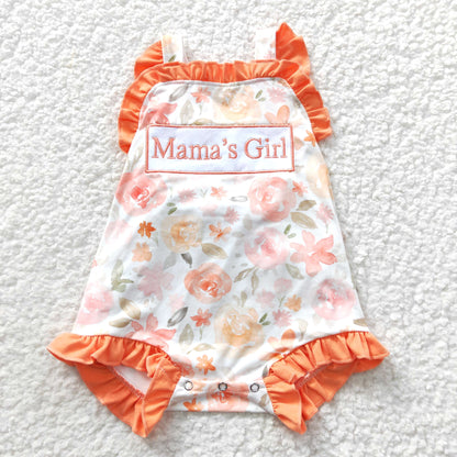Sibling Baby Girls Mommy's Girl Orange Floral Rompers Clothes Sets