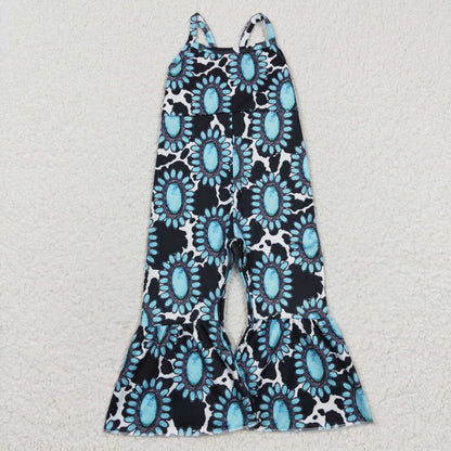 Sibling Baby Girls Strap Western Bell Bottom Jumpsuits