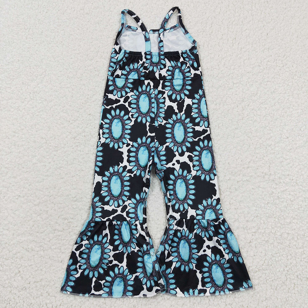 Sibling Baby Girls Strap Western Bell Bottom Jumpsuits