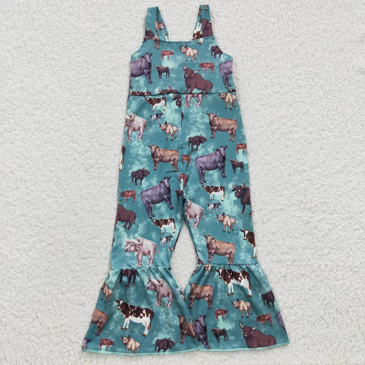 Sibling Baby Girls Strap Western Bell Bottom Jumpsuits