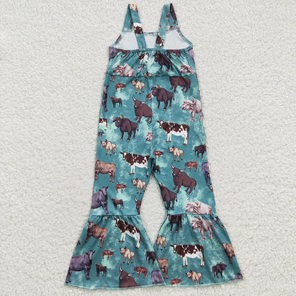 Sibling Baby Girls Strap Western Bell Bottom Jumpsuits