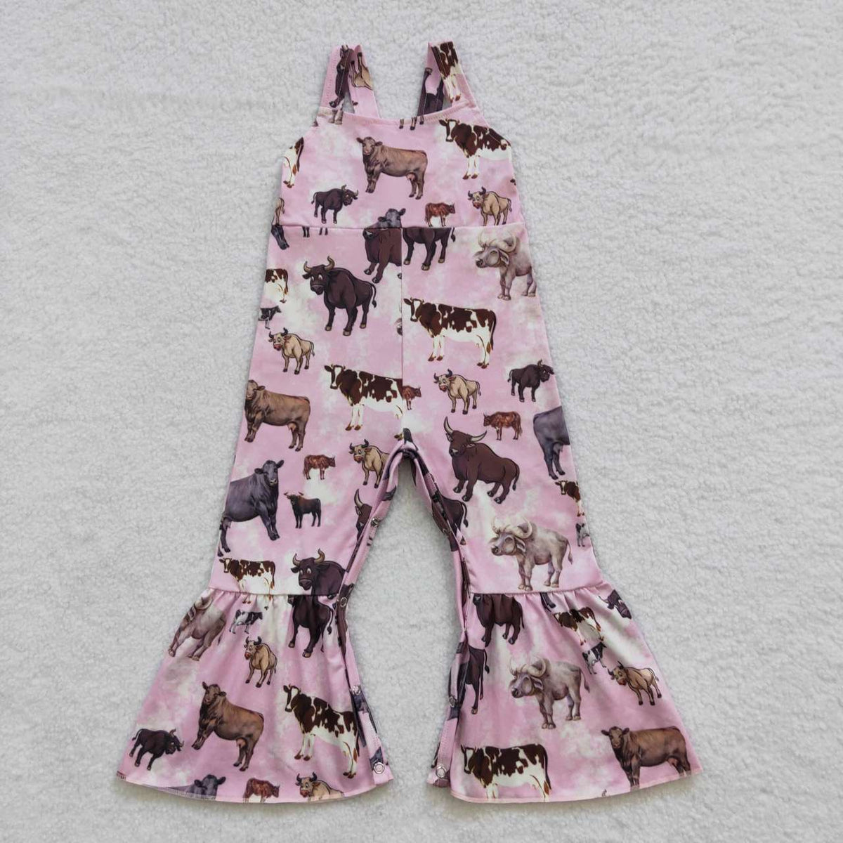 Sibling Baby Girls Strap Western Bell Bottom Jumpsuits